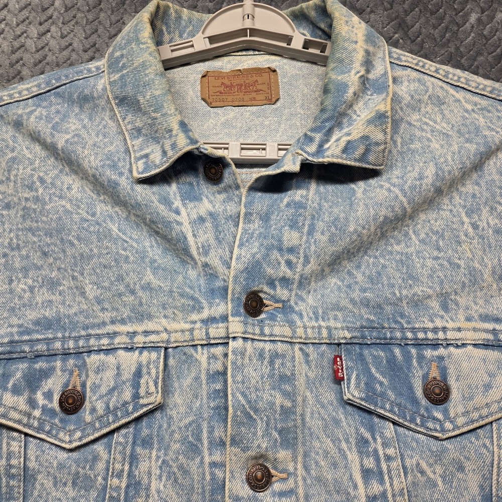 Vtg Levi's 70507-0208 Denim Jacket Acid Wash Trucker Men's XL Made in USA 80s 90